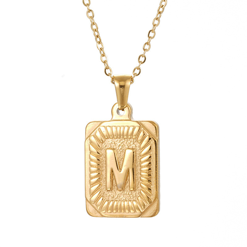 Custom Logo alphabet A-Z necklace 26 Men Women Stainless Steel 18K Gold Plated Square English Initial Letter Pendant Necklace