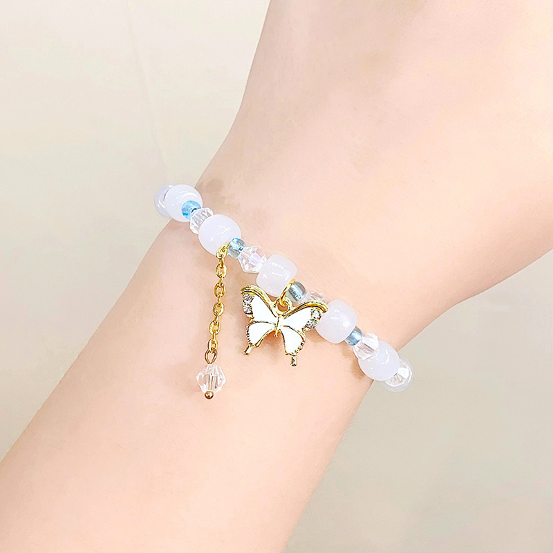 Ins Colorful Butterfly Charms Handmade Jade Glass Crack Charm Bracelet Pendant Crystal Beads Butterfly Bracelet For Women