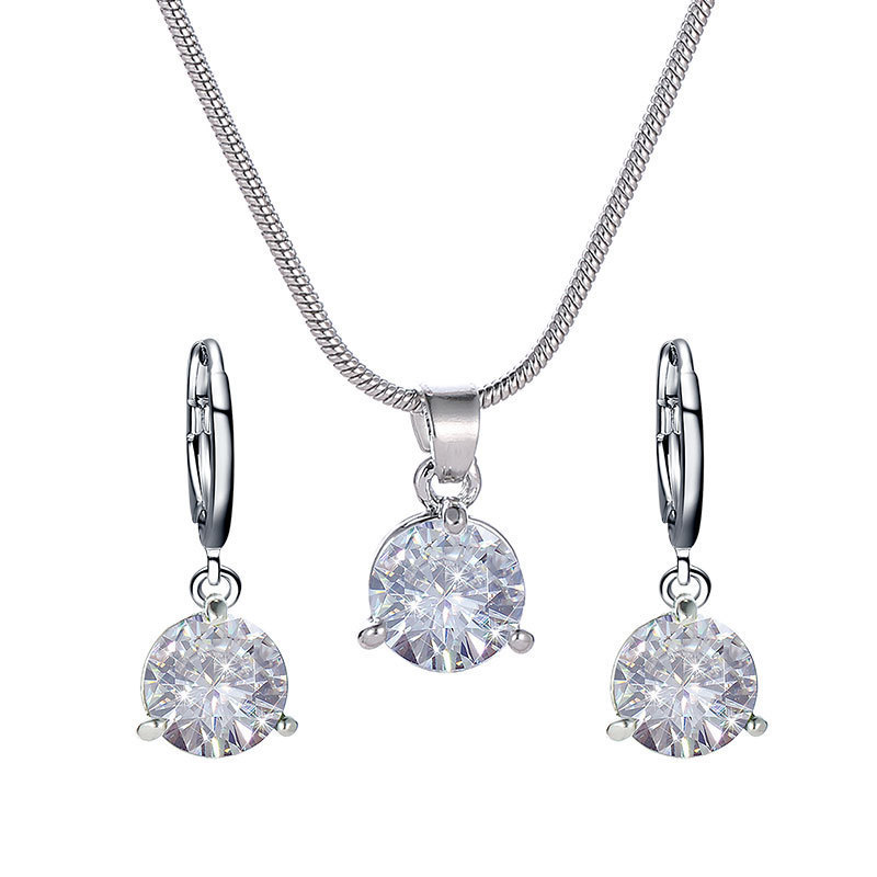 Factory direct european fashion crystal pendant necklace and earring set cheap bridal jewelry set