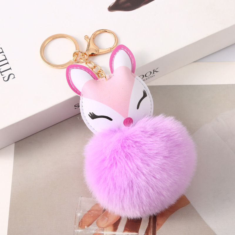 Cute Cartoon Fur Ball Key Chain Creative Cute Plush Fox Head Keychain Pom Pom Keychain