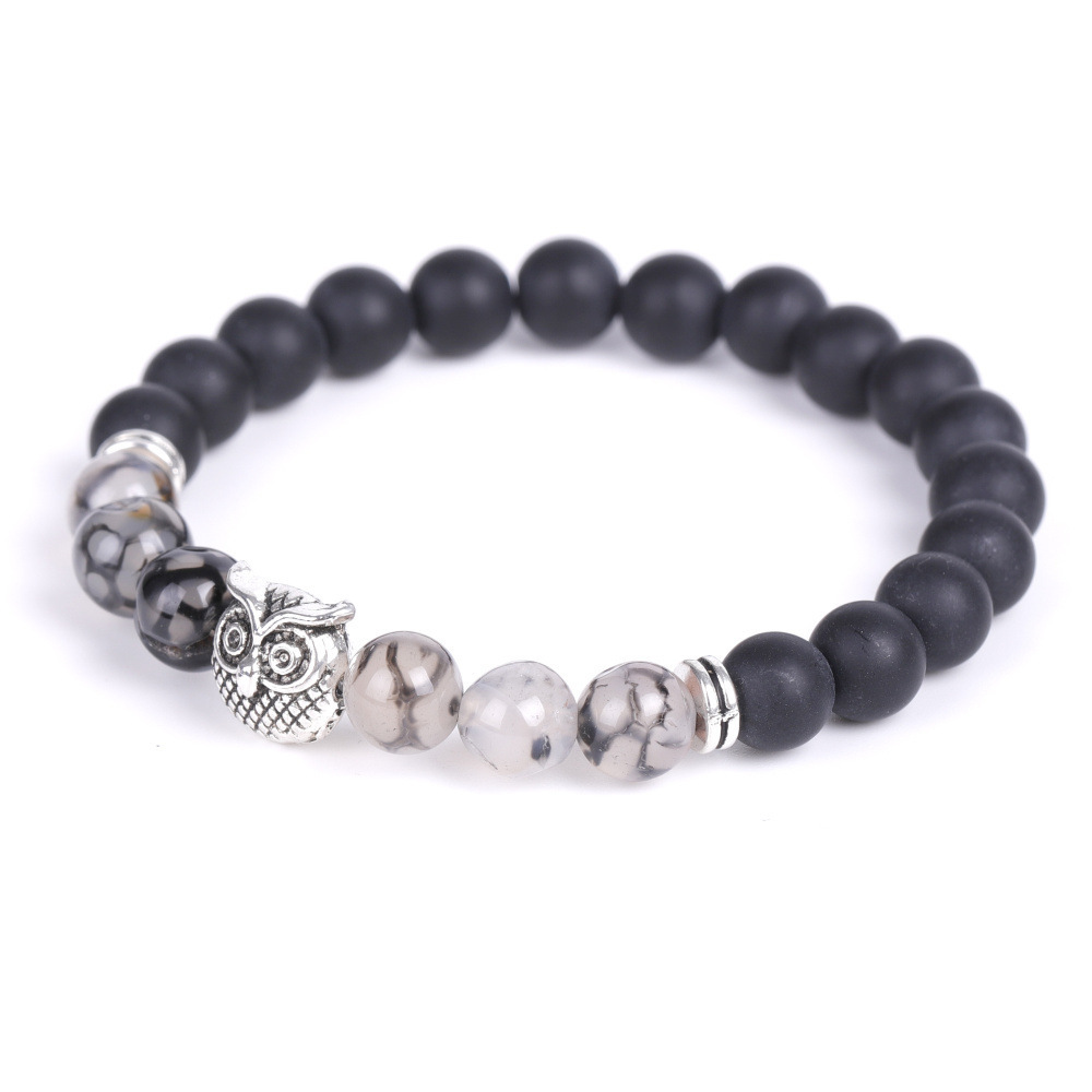 Fashion 8mm Matte Black Onyx Gemstone Bead Crystal Agate Skull Beads Bracelet