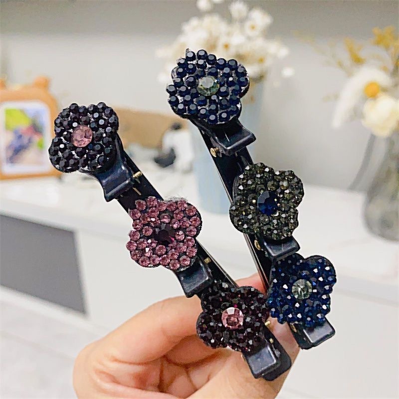 Rhinestone Decoration Flat Duck Bill Hair Clip Woven Fermaglio Per Capelli Flower Sparkling Crystal Stone Braided Hair Clips