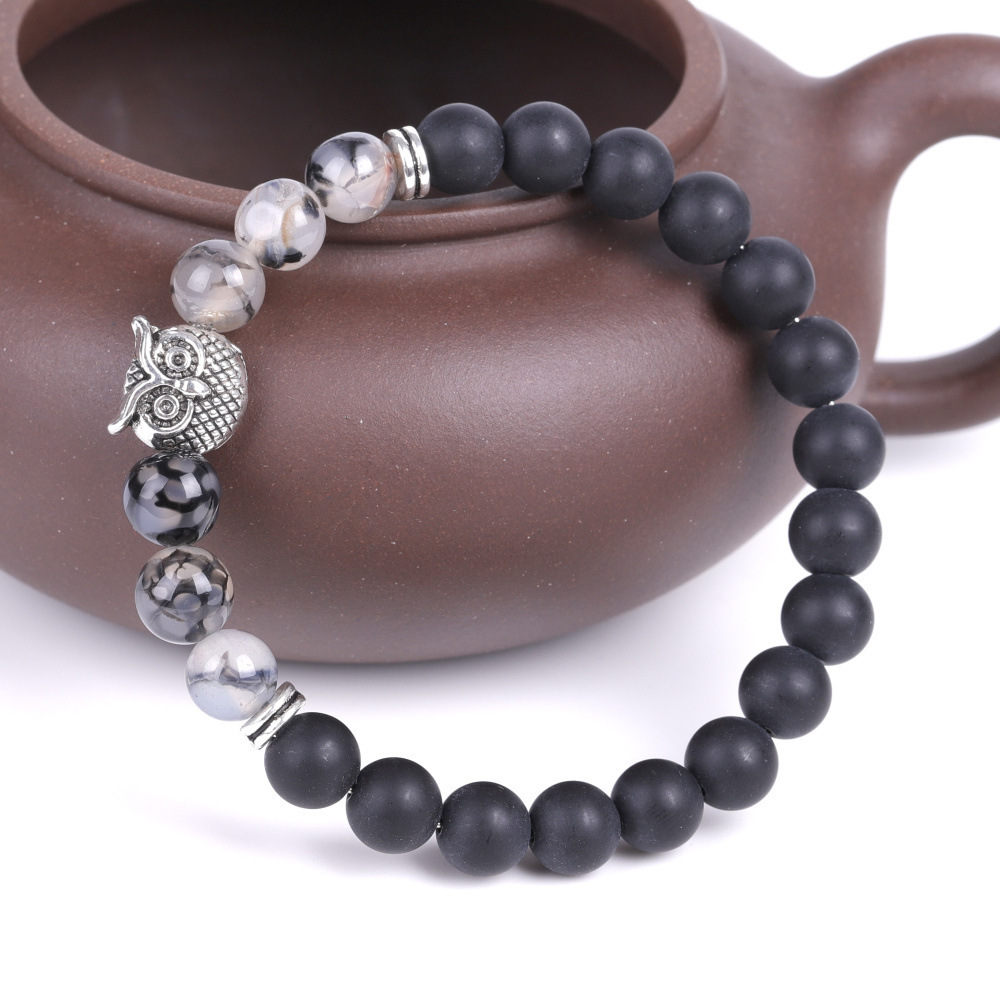 Fashion 8mm Matte Black Onyx Gemstone Bead Crystal Agate Skull Beads Bracelet