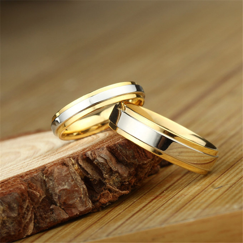 New Fashion Couple Titanium Stainless Steel Gold Plated Engagement Ring