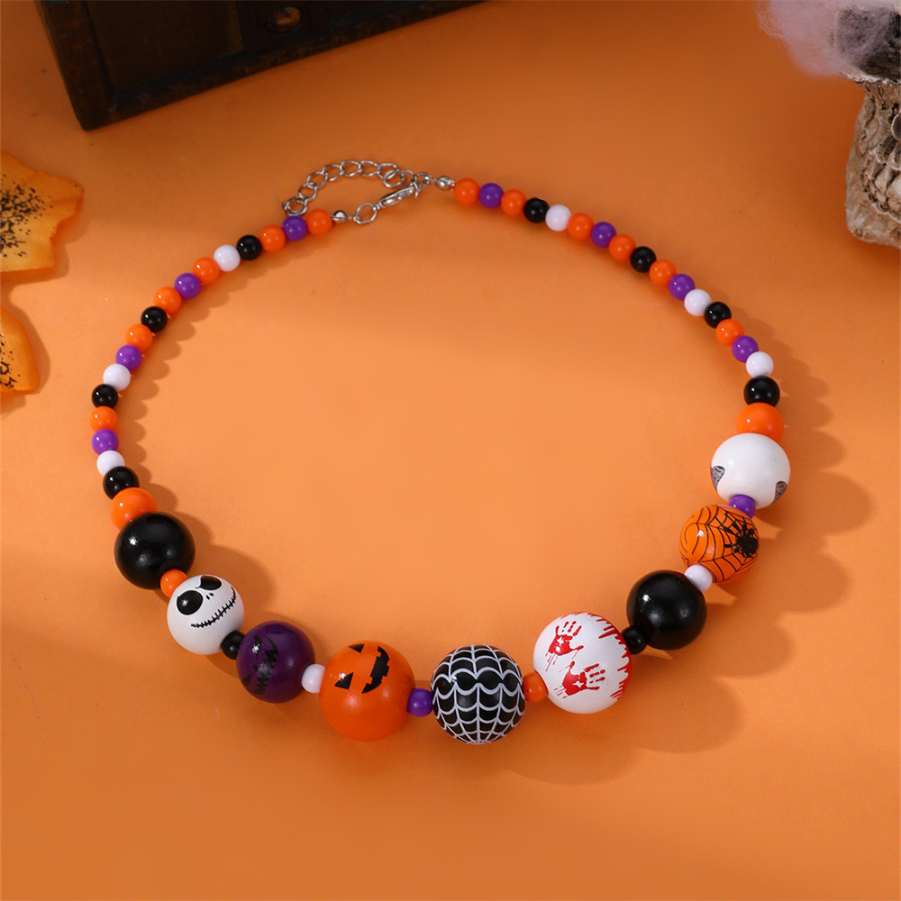 Wholesale Fashion Women Jewelry  Pumpkin Bat Ghost Skeleton Halloween Colored Beads Necklace