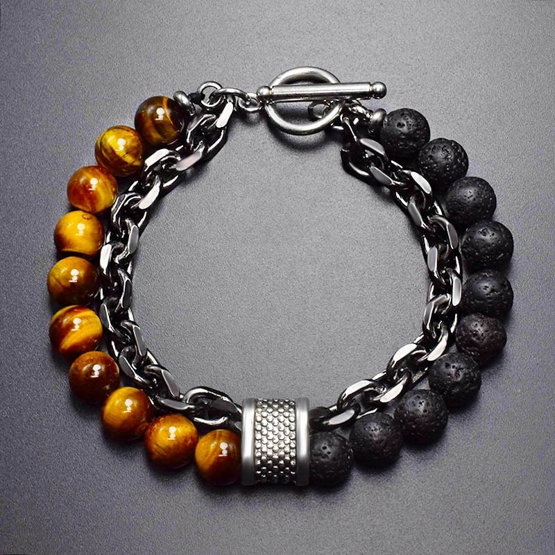 G.T 2022 Men Fashion Cool Gun Black Link Chain Yoga Bead Bracelet Natural Frosted Beads Map Stone Bracelet Natural