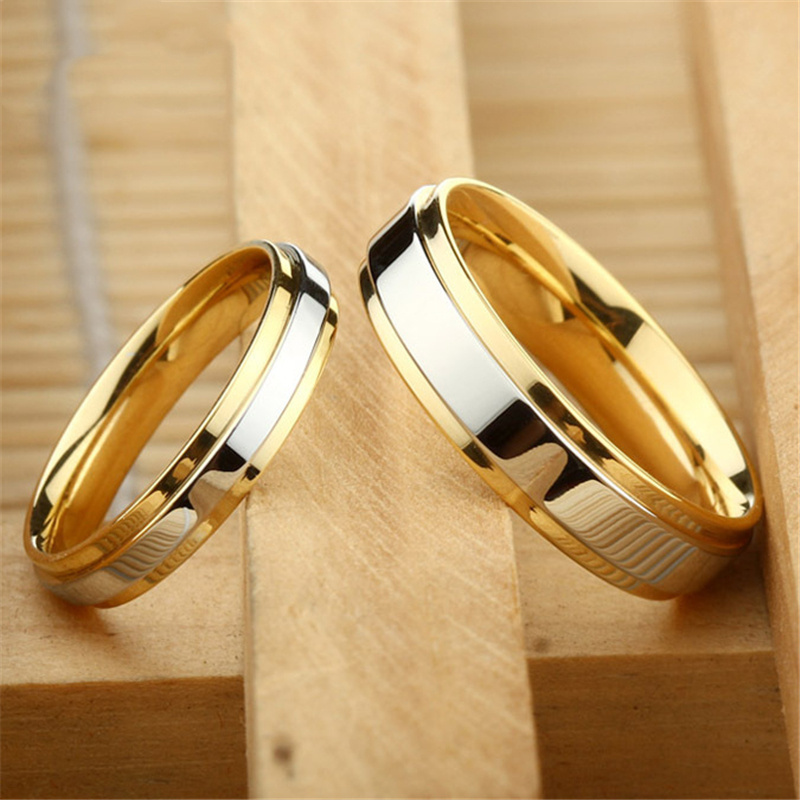 New Fashion Couple Titanium Stainless Steel Gold Plated Engagement Ring