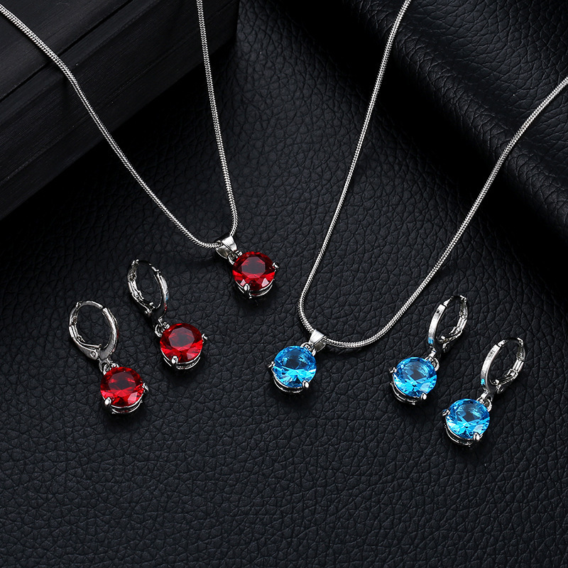 Factory direct european fashion crystal pendant necklace and earring set cheap bridal jewelry set