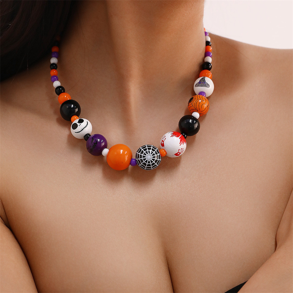 Wholesale Fashion Women Jewelry  Pumpkin Bat Ghost Skeleton Halloween Colored Beads Necklace