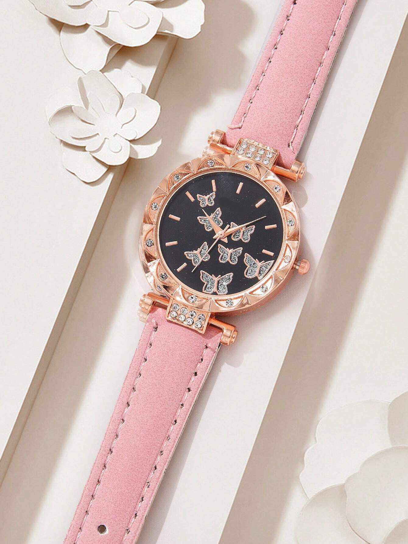 5pcs/box Luxury Watches reloj mujer Women Fashion Necklace Bracelet Earring Ring Butterfly Watches For Women Watch Gift Set