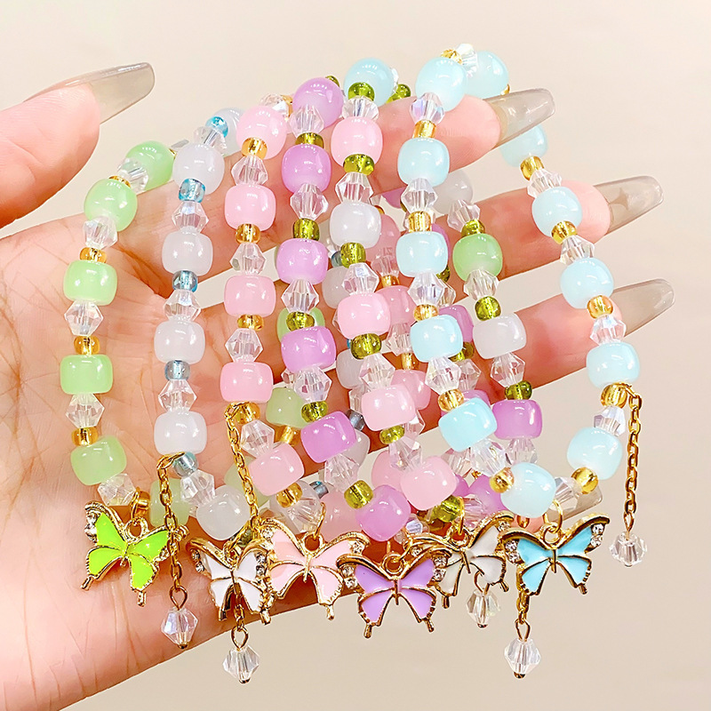 Ins Colorful Butterfly Charms Handmade Jade Glass Crack Charm Bracelet Pendant Crystal Beads Butterfly Bracelet For Women