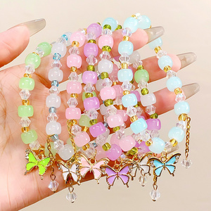 Ins Colorful Butterfly Charms Handmade Jade Glass Crack Charm Bracelet Pendant Crystal Beads Butterfly Bracelet For Women