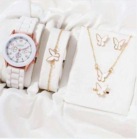 5pcs/box Luxury Watches reloj mujer Women Fashion Necklace Bracelet Earring Ring Butterfly Watches For Women Watch Gift Set