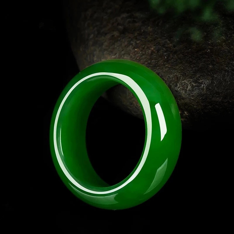 100% Natural Green Jade Ggate Stone Ring For Women Men Hand-Carved Jade Ring Boutique Lucky  Jewelry Chalcedony Jade Ring