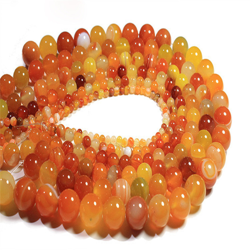 Wholesale Semi-preciousOrange Stripe Loose Crystal Agate Natural Stone Beads