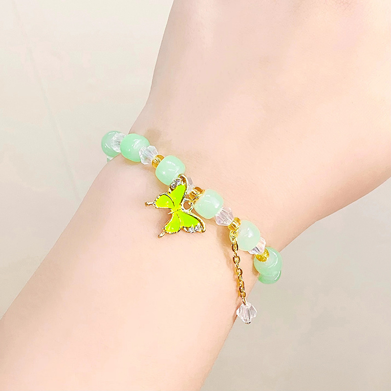 Ins Colorful Butterfly Charms Handmade Jade Glass Crack Charm Bracelet Pendant Crystal Beads Butterfly Bracelet For Women