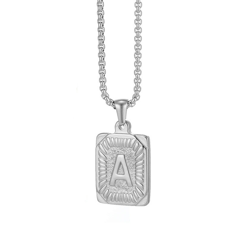 Custom Logo alphabet A-Z necklace 26 Men Women Stainless Steel 18K Gold Plated Square English Initial Letter Pendant Necklace