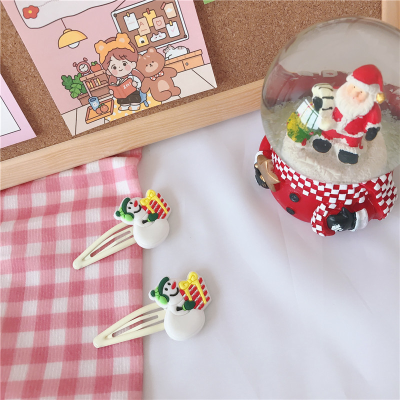 2pcs/bag Mini Hair Pins Barrettes Clips Santa Claus Christmas Tree and Deer Hair Clips Metal Snap Clips For Kids