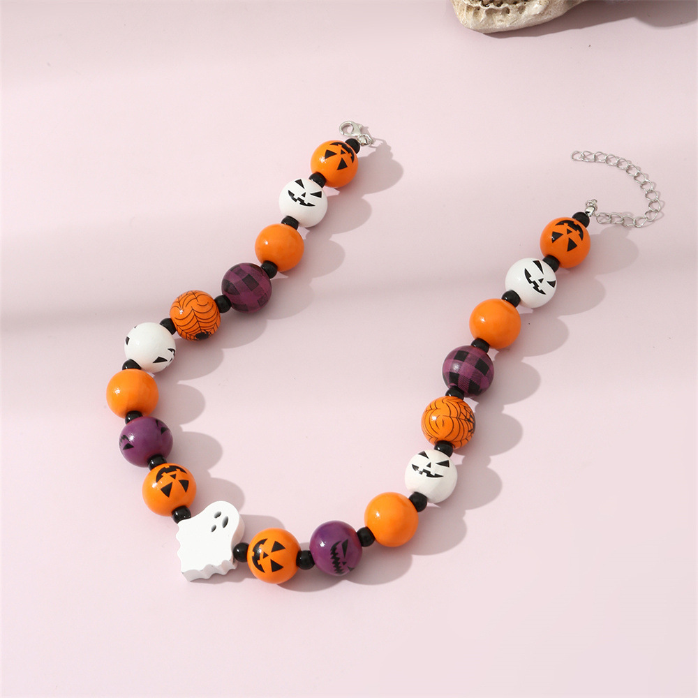 Wholesale Fashion Women Jewelry  Pumpkin Bat Ghost Skeleton Halloween Colored Beads Necklace