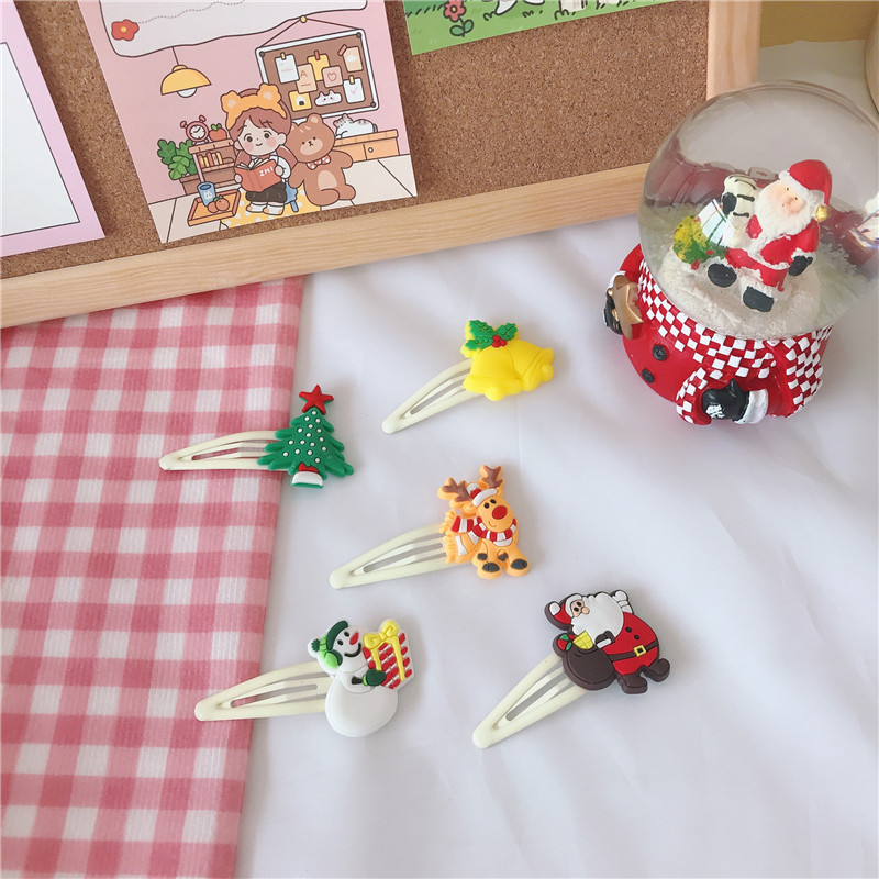 2pcs/bag Mini Hair Pins Barrettes Clips Santa Claus Christmas Tree and Deer Hair Clips Metal Snap Clips For Kids