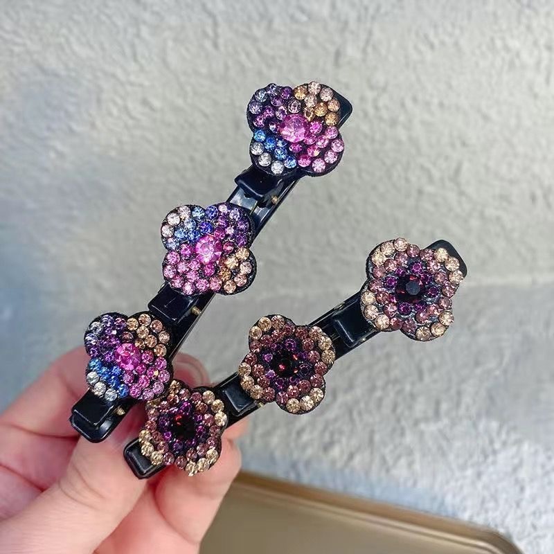 Rhinestone Decoration Flat Duck Bill Hair Clip Woven Fermaglio Per Capelli Flower Sparkling Crystal Stone Braided Hair Clips