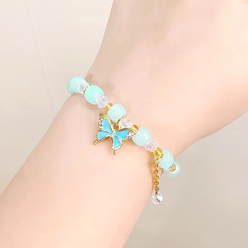 Ins Colorful Butterfly Charms Handmade Jade Glass Crack Charm Bracelet Pendant Crystal Beads Butterfly Bracelet For Women