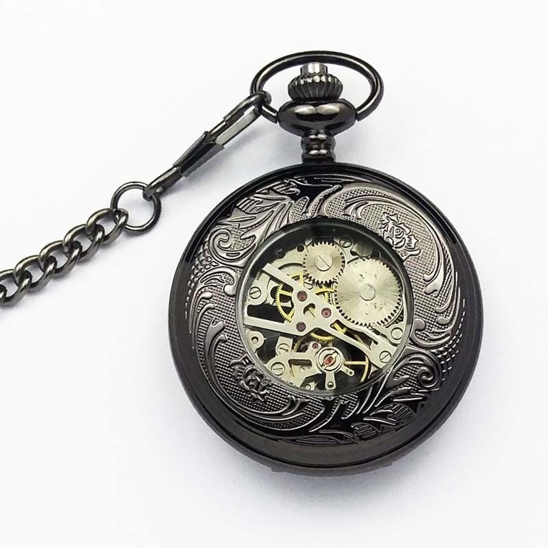 Classical Mechanical Pocket Watch Large Vintage Gear Embossed Hollow Pocket Watch