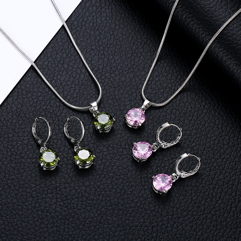 Factory direct european fashion crystal pendant necklace and earring set cheap bridal jewelry set