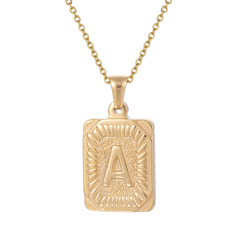 Custom Logo alphabet A-Z necklace 26 Men Women Stainless Steel 18K Gold Plated Square English Initial Letter Pendant Necklace