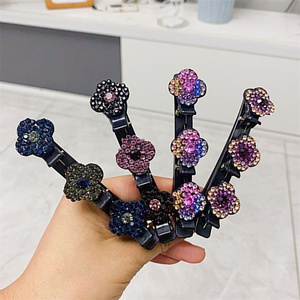 Rhinestone Decoration Flat Duck Bill Hair Clip Woven Fermaglio Per Capelli Flower Sparkling Crystal Stone Braided Hair Clips