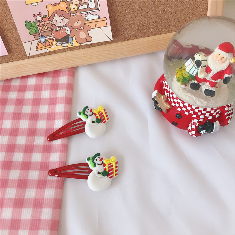 2pcs/bag Mini Hair Pins Barrettes Clips Santa Claus Christmas Tree and Deer Hair Clips Metal Snap Clips For Kids