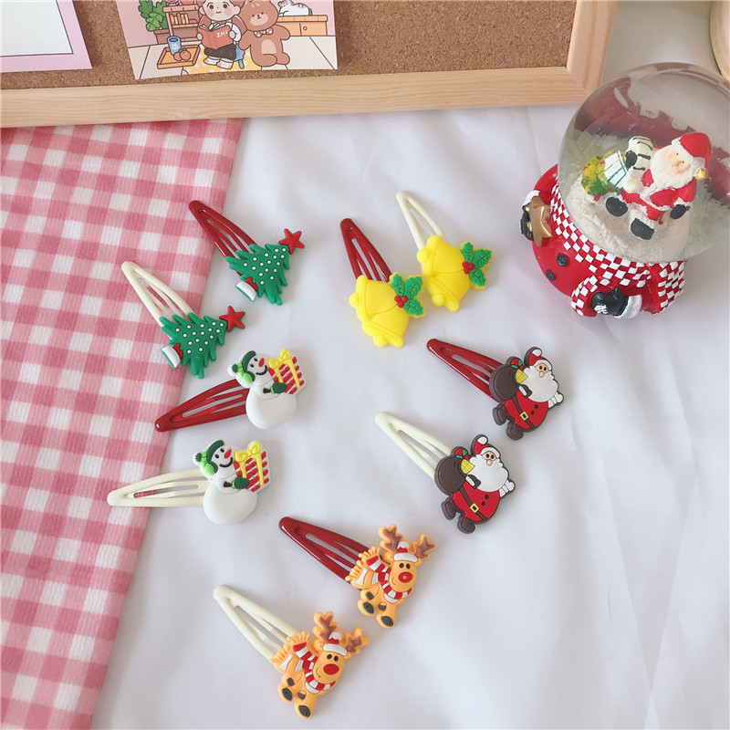 2pcs/bag Mini Hair Pins Barrettes Clips Santa Claus Christmas Tree and Deer Hair Clips Metal Snap Clips For Kids