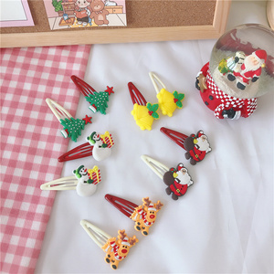 2pcs/bag Mini Hair Pins Barrettes Clips Santa Claus Christmas Tree and Deer Hair Clips Metal Snap Clips For Kids