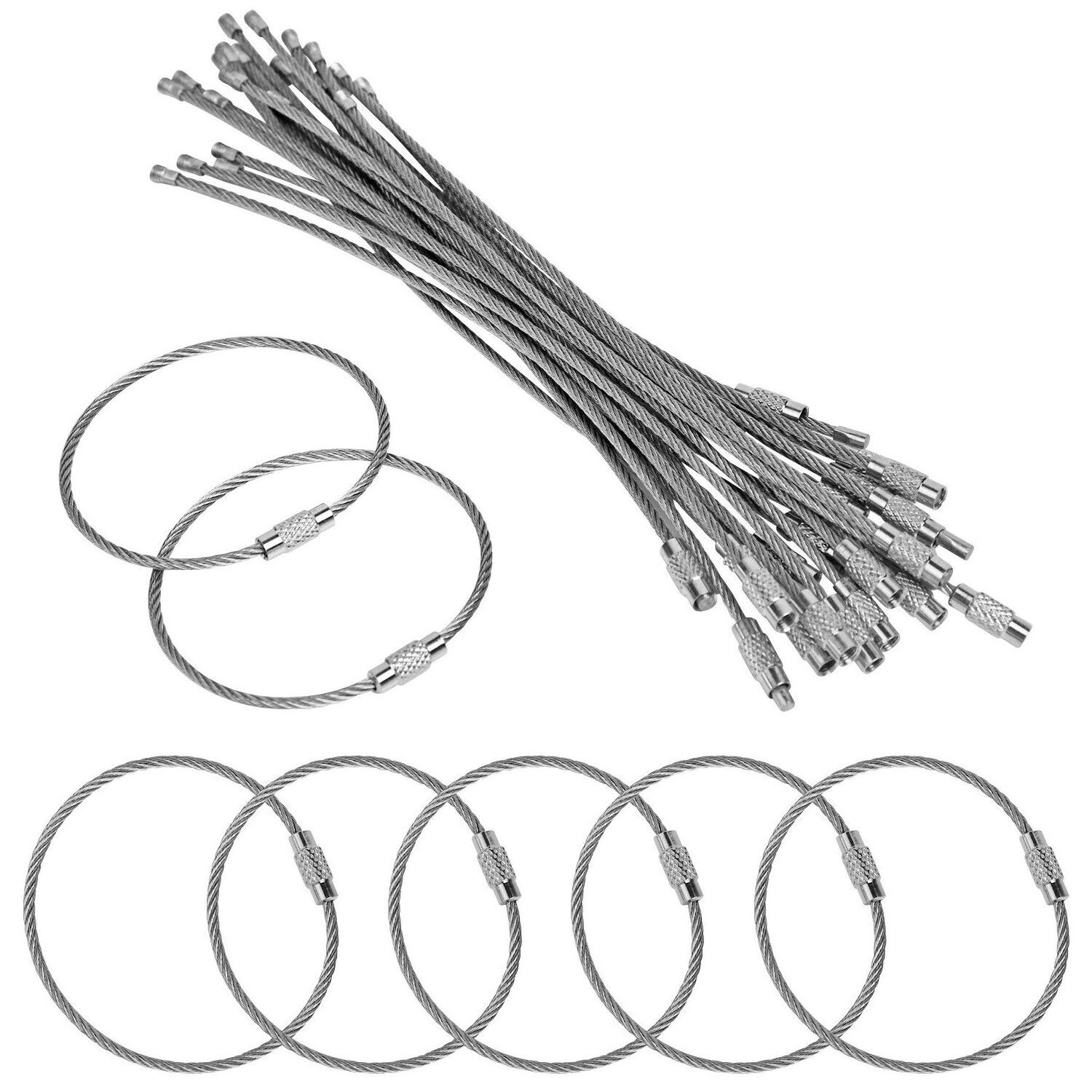 2mm Stainless Steel Wire Keychain 6.3 Aircraft Cable Key Ring Luggage Loops