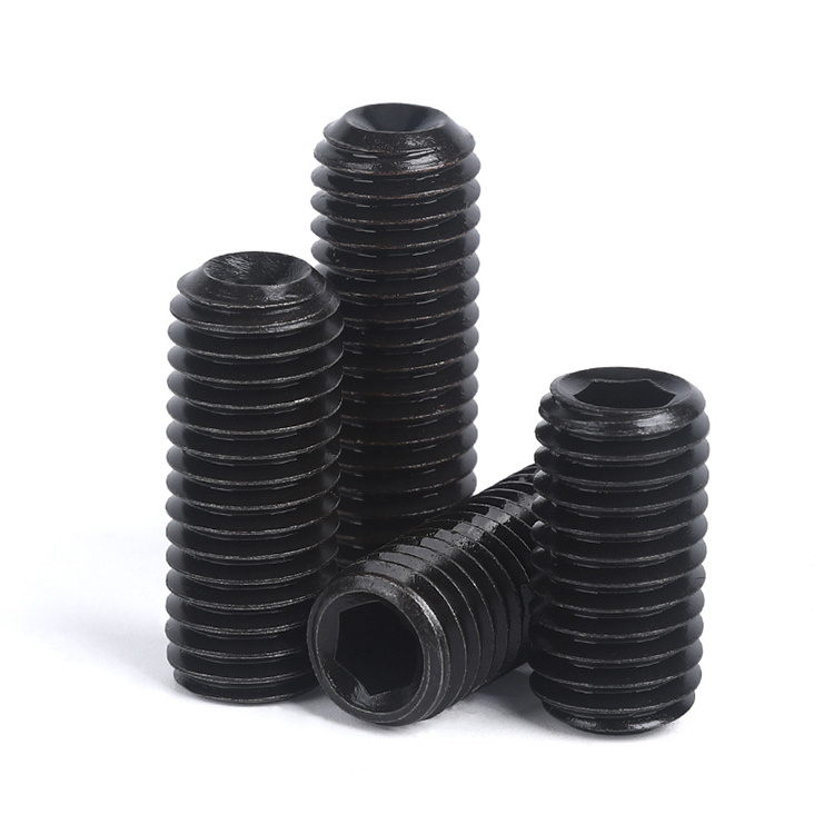 DIN916 Alloy Steel 12.9 Class Black Oxide Finish Hex Concave Point Grub Screws Hexagon Socket Set Screw with Cup Point