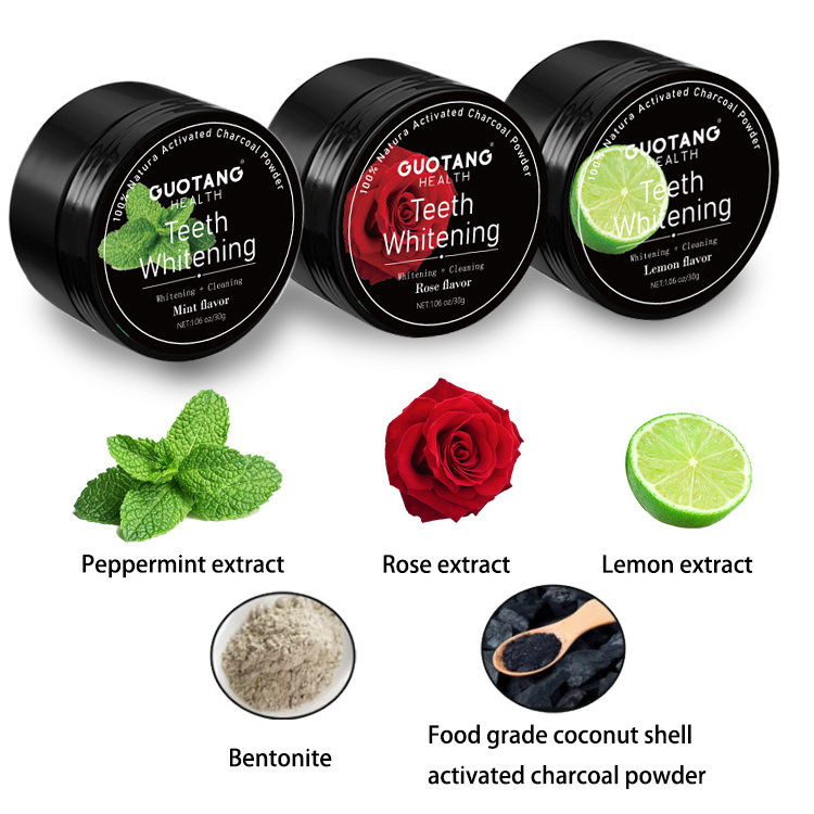 Mint Lemon Rose Flavor Remove Plaque Activated Carbon Natural Charcoal Teeth Whitening Powder