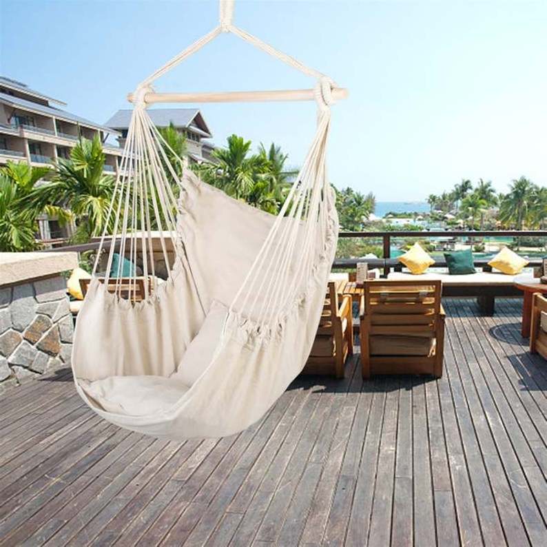 New product Swing Wooden Stick Recycled Cotton Hanging Chair 2 Pillows Hanging Rope Hammock Chair