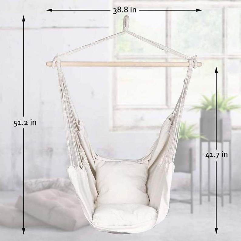 New product Swing Wooden Stick Recycled Cotton Hanging Chair 2 Pillows Hanging Rope Hammock Chair