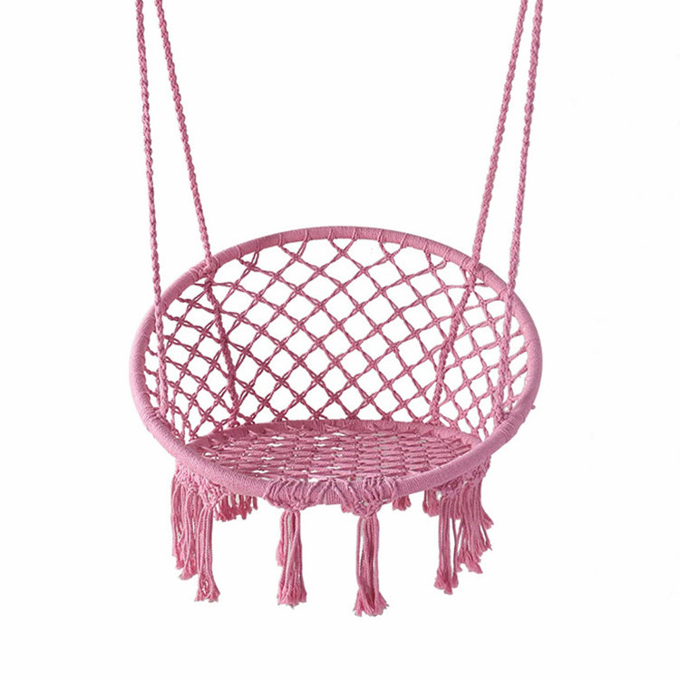 Pink Hanging Outdoor Chair Rope Hammock Patio Swing Chair With Macrame swing chair