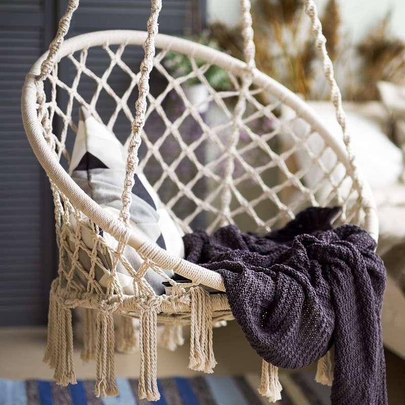 Boho Cotton Handmade Macrame Hanging Swing Chair macrame swing chair