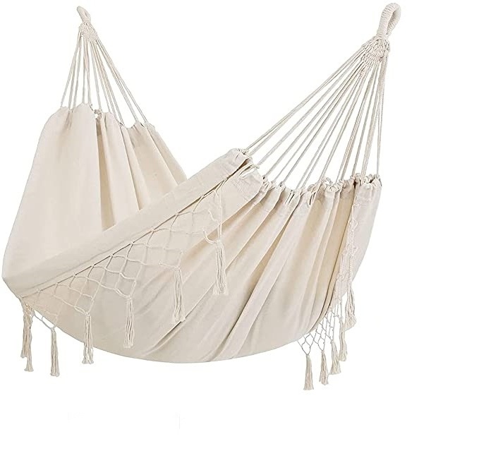 Outdoor Indoor Macrame double person cotton  hammock with  Tassels and carry bag