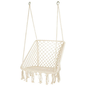 Square Hammock Swing Chair Knitted Mesh Cotton Rope Macrame Hanging Chair for Indoor Bedroom Living Room Garden Patio Deck Yard