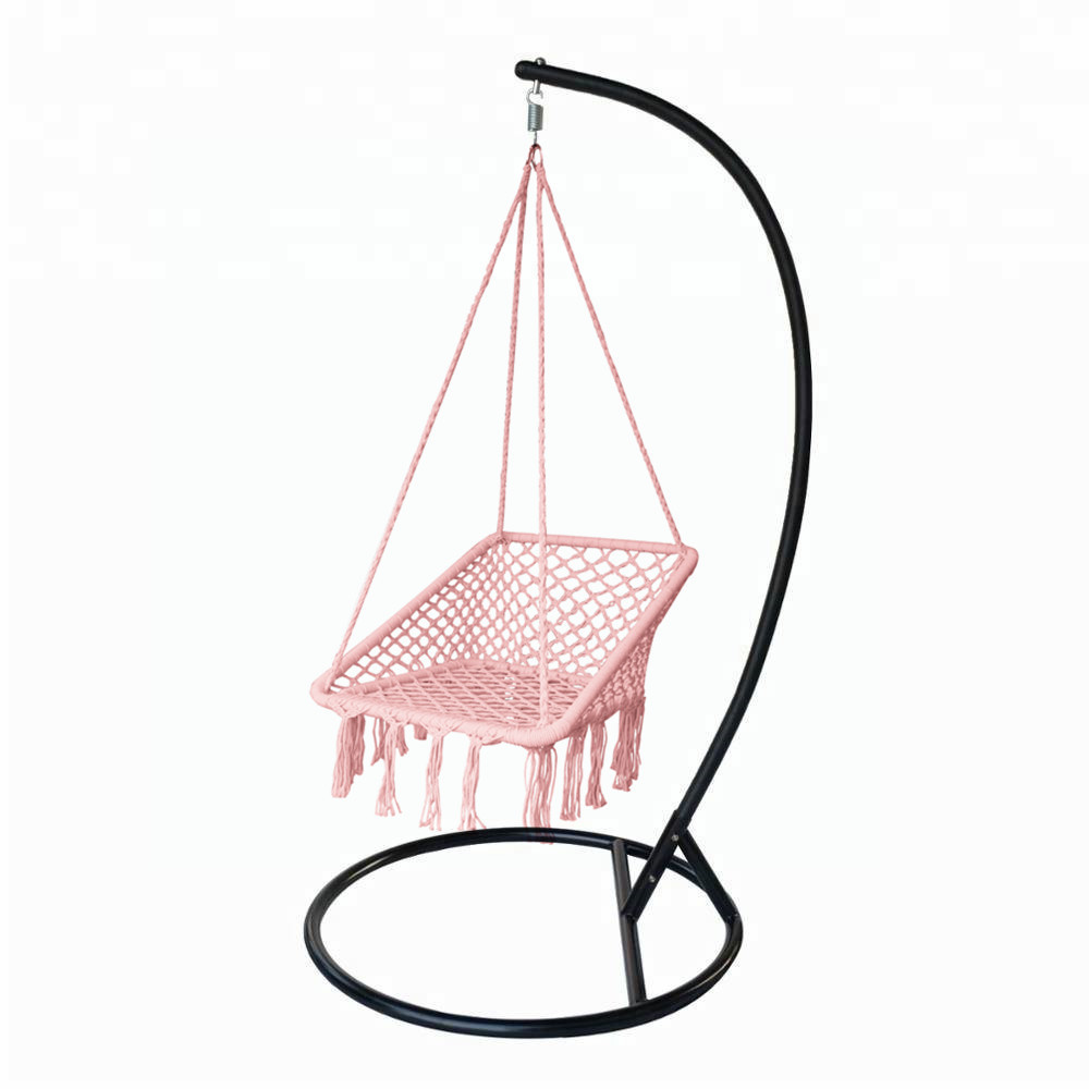 Square Hammock Swing Chair Knitted Mesh Cotton Rope Macrame Hanging Chair for Indoor Bedroom Living Room Garden Patio Deck Yard