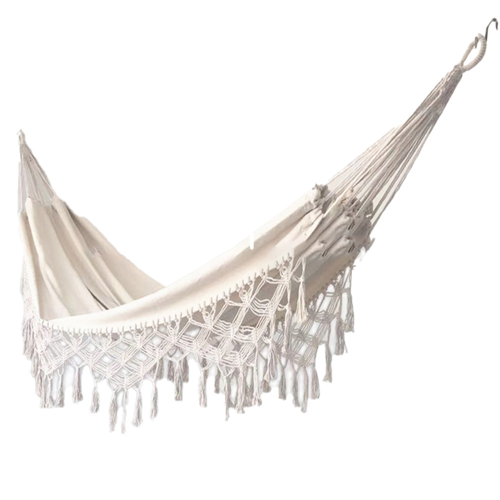 Handmade Boho Large Brazilian Macrame Fringe Double Deluxe Hammock Swing Net Chair for Beach Yard Bedroom Patio Porch Indoor