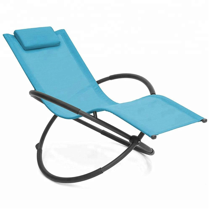 Outdoor Camping Pool Garden Folding Rocking Reclining Lounge Chair Patio Sun Loungers with Pillow