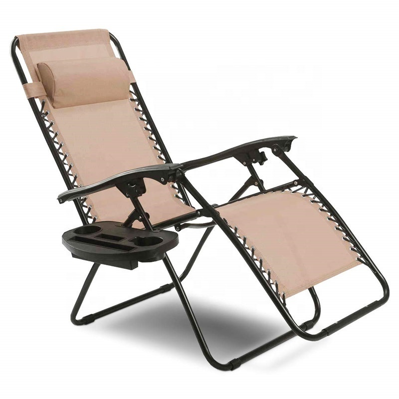 Outdoor Zero Gravity Folding Lounge Chair with Pillow and Cup Holder