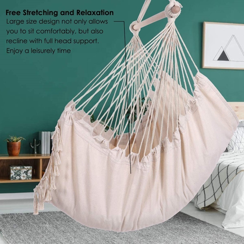 Patio Outdoor Large Hanging Macrame Hammock Swing Chair with Pocket