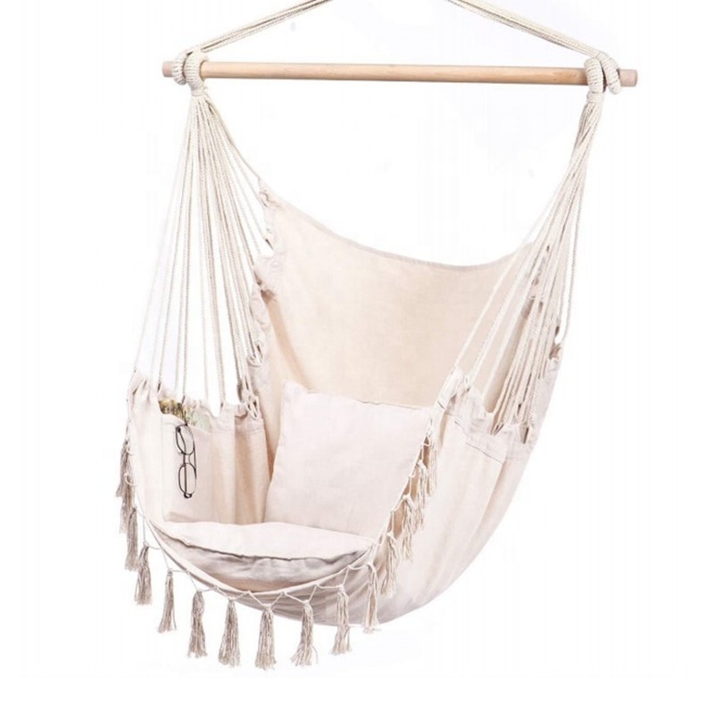 Patio Outdoor Large Hanging Macrame Hammock Swing Chair with Pocket