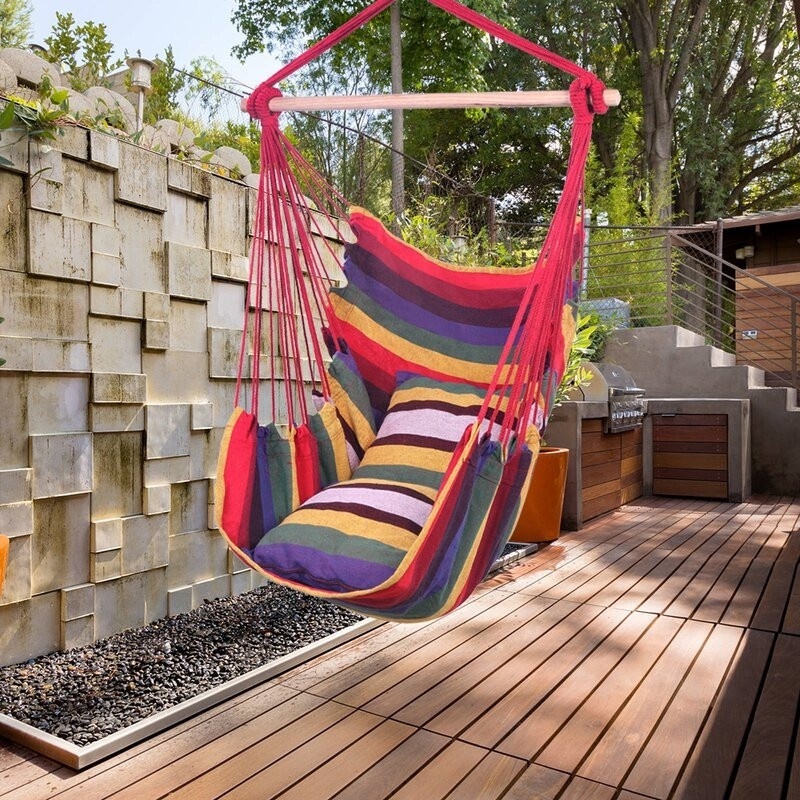 Indoor And Outdoor Rainbow Hanging Hammock Swing Chair For Yard Lawn Patio Porch Bedroom