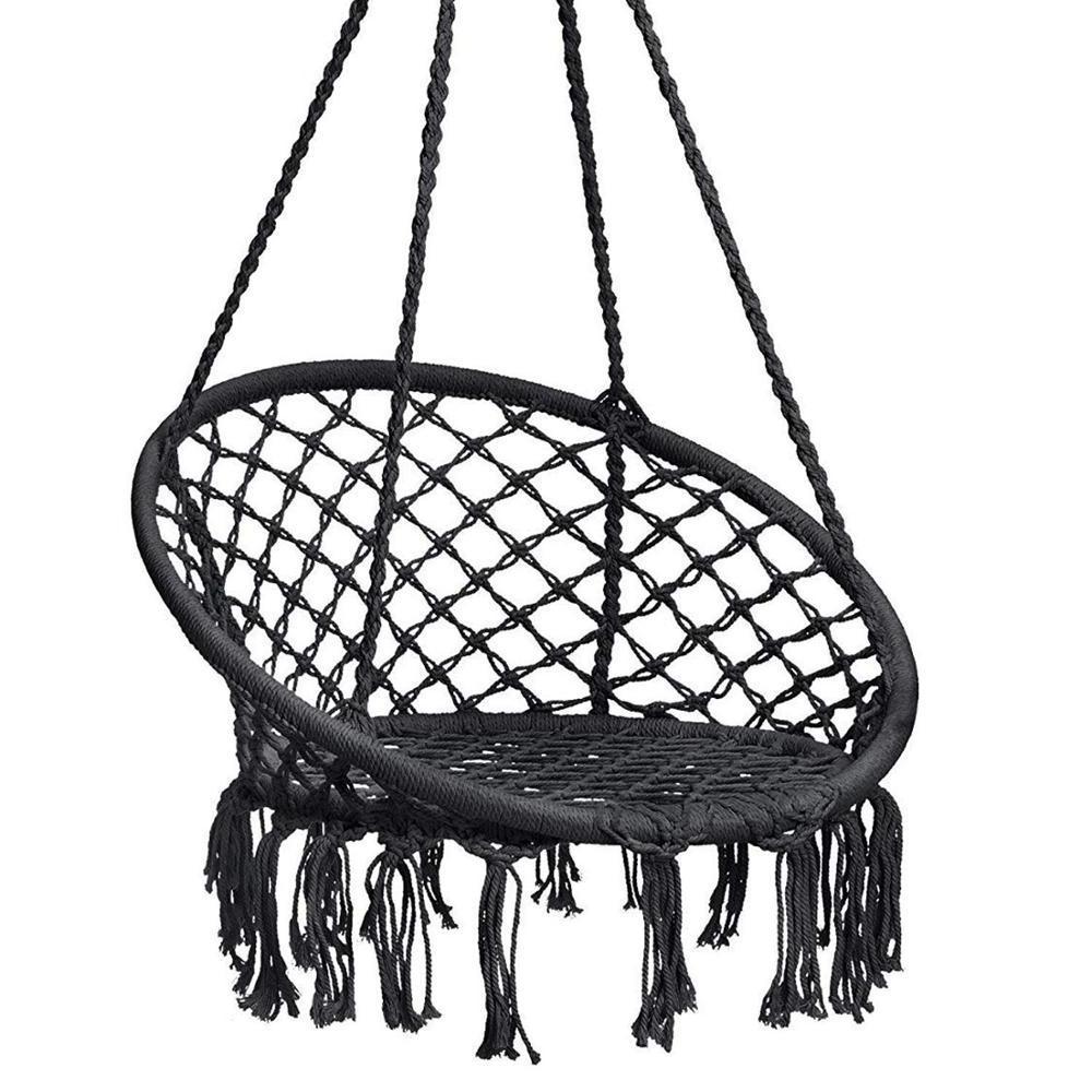 Hammock Chair Macrame Swing, Knitted Hanging Cotton Rope Swing Chair for Indoor/Outdoor Home Patio Deck Yard Garden Reading